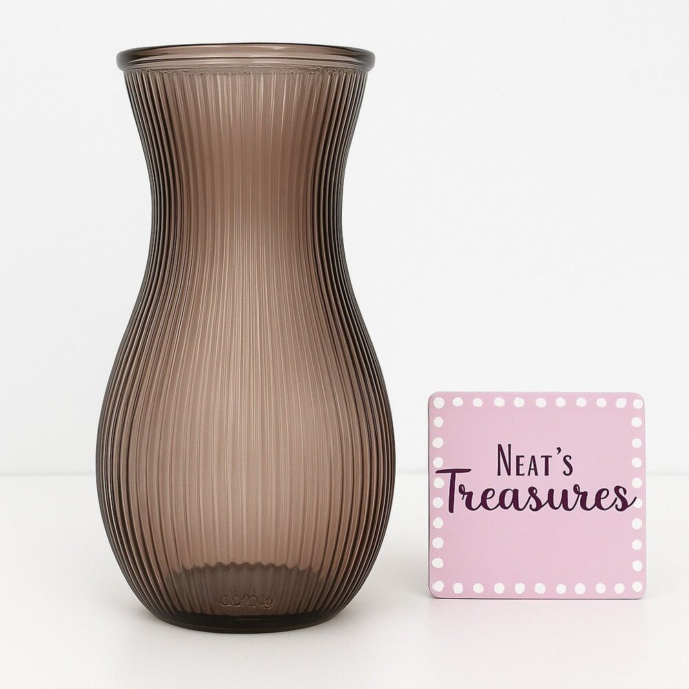 Vintage DPS CURVY 1 Bronze Optic Ribbed Hourglass 9.5" Tall Textured Glass Vase